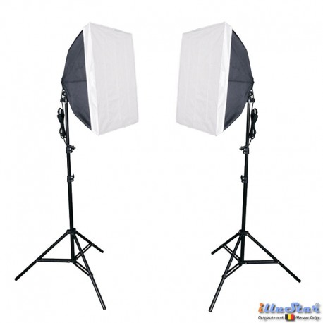 Kit éclairage continu studio , 2x lampe avec boîte à lumière 50*70cm, 8x 36W lampe fluorescente, 2x Trépied 190cm - illuStar