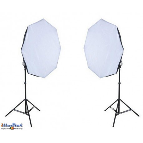 Kit éclairage continu studio  2x lampe avec boîte à lumière ø65cm, 8x 36W lampe fluorescente, 2x Trépied 190cm - illuStar