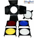 BDSMD - Set coupe-flux 4 volets pour flash ø98~82mm - avec 4 filtres couleurs & grille nids d'abeilles - illuStar