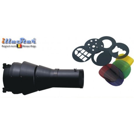 FS-5M4G - Spot focalisable avec 5 gobos métalliques & 4 filtres couleurs (baIonnette Bowens-S) FS-5M4G - Spot focalisable avec 5 gobos métalliques & 4 filtres couleurs (baIonnette Bowens-S)