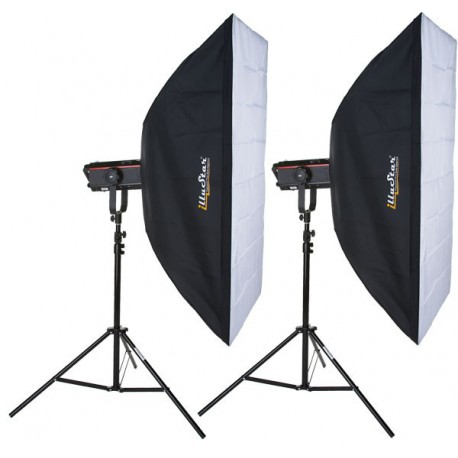Kit Flash de Studio Photo - 2x - QUANT-600-PRO 600 Ws Affichage numériqe, 2x trépied 250cm, 2x boîte à lumière 80x120cm - elfo